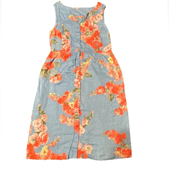 Joules Lisia Women’s 8 Sleeveless Button Down Blue Floral Lined Dress Flax Linen - Picture 4 of 15